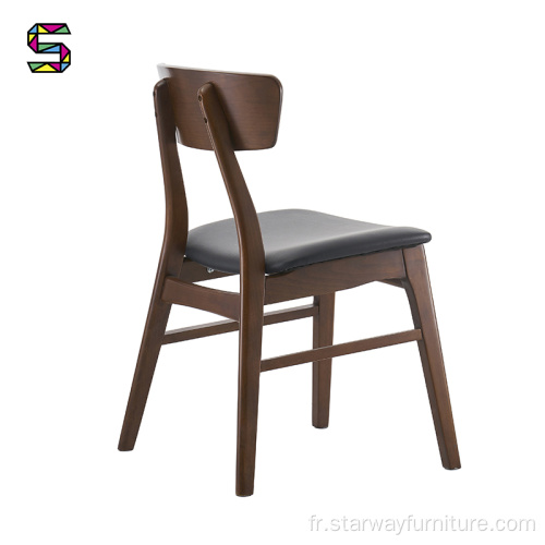 Chaise de salle à manger en bois rembourré avec coussin en cuir PU